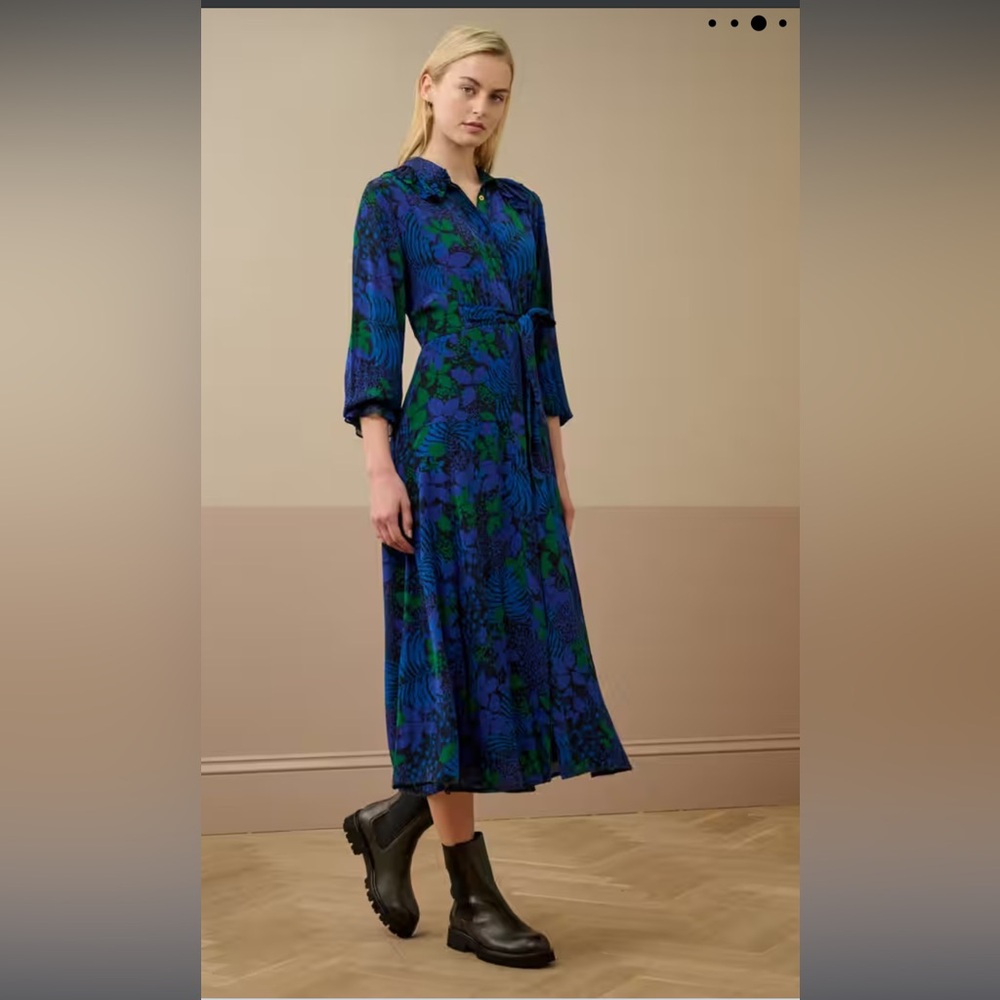 Silky floral maxi shirt dress with pearly buttons